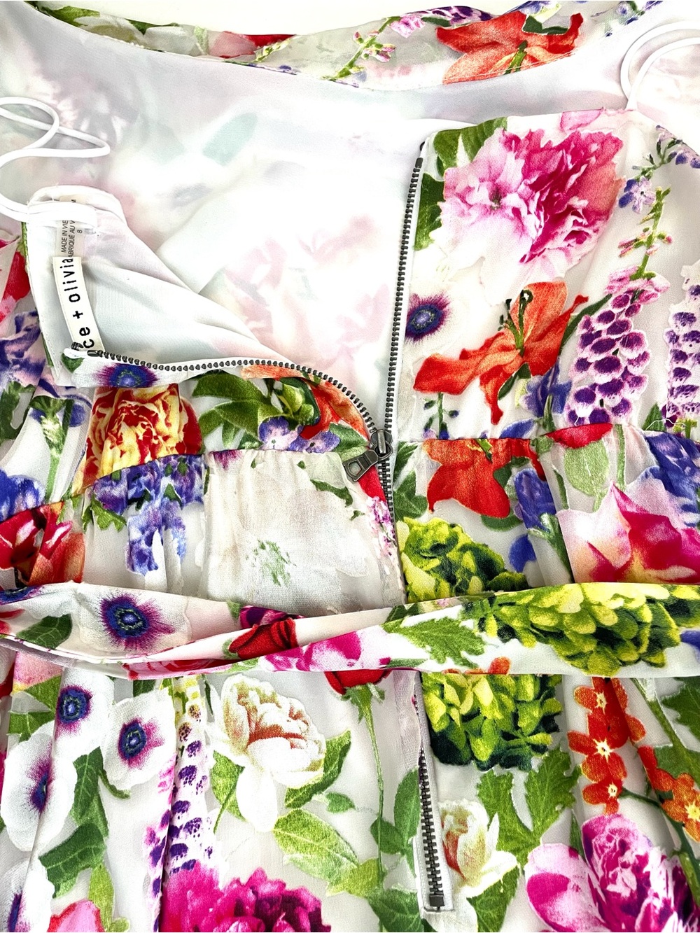 Alice + Olivia White Floral Midi Slip Dress with Multicolor Bouquet - Picture 9 of 13